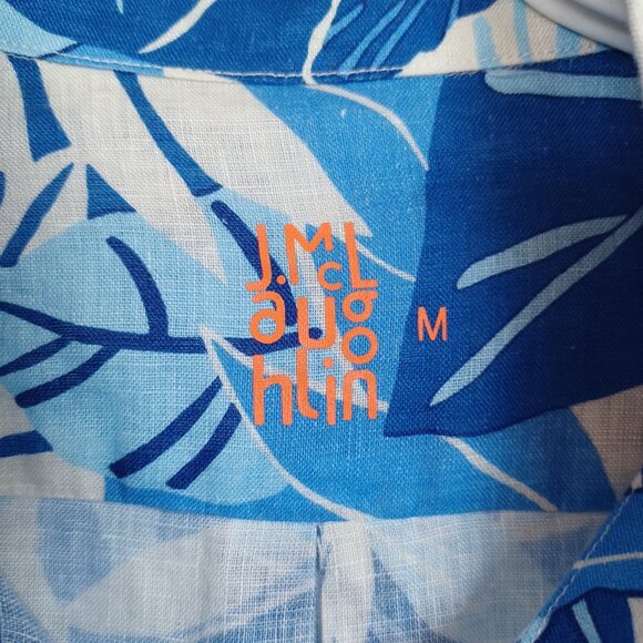 J McLaughlin Linen Shirt Mens Blue Tropical Print Long Sleeve Button Up Size Med - Picture 4 of 9